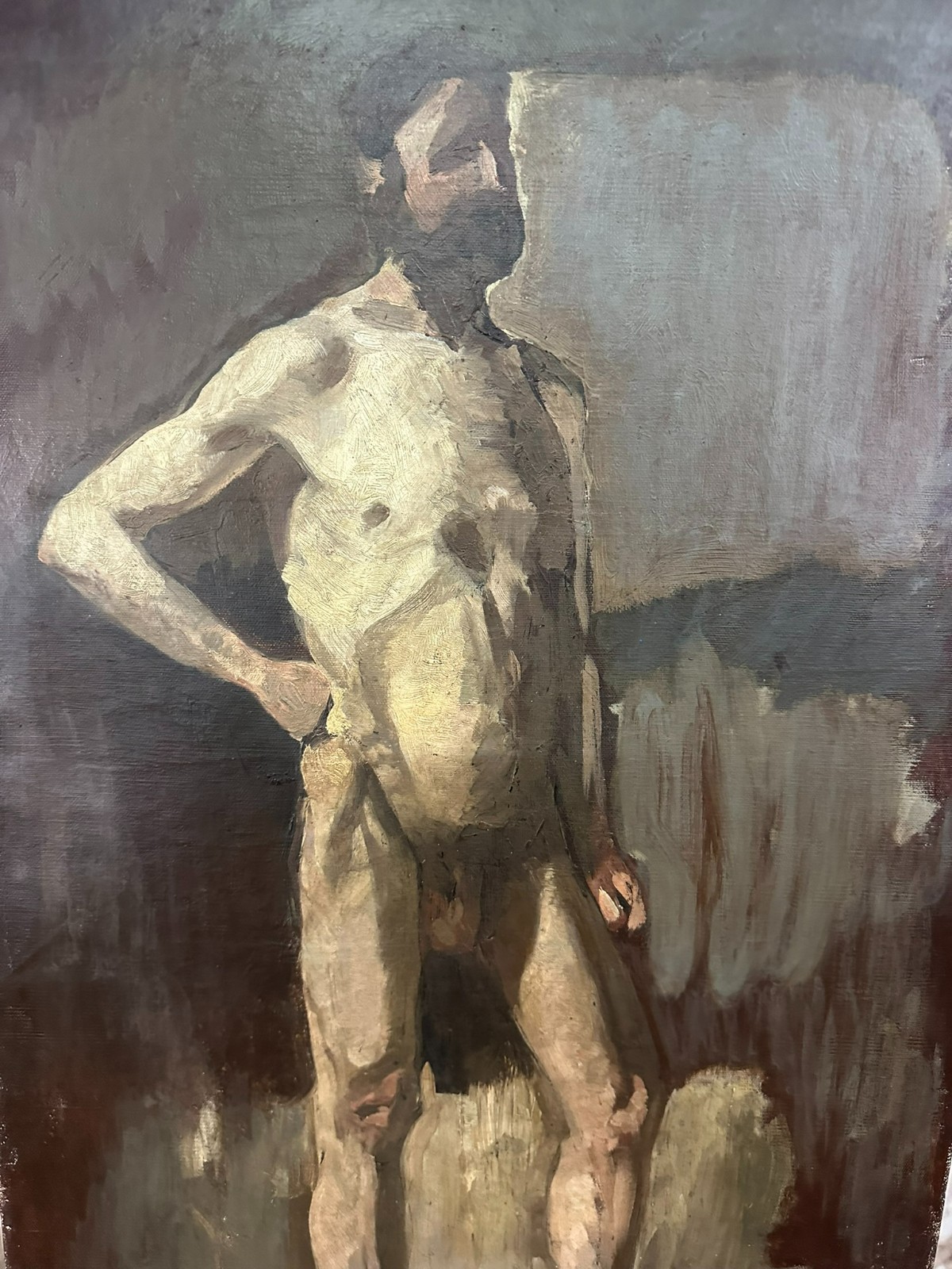 ANTIKES ÖLGEMÄLDE AKT PORTRAIT NACKTER MANN