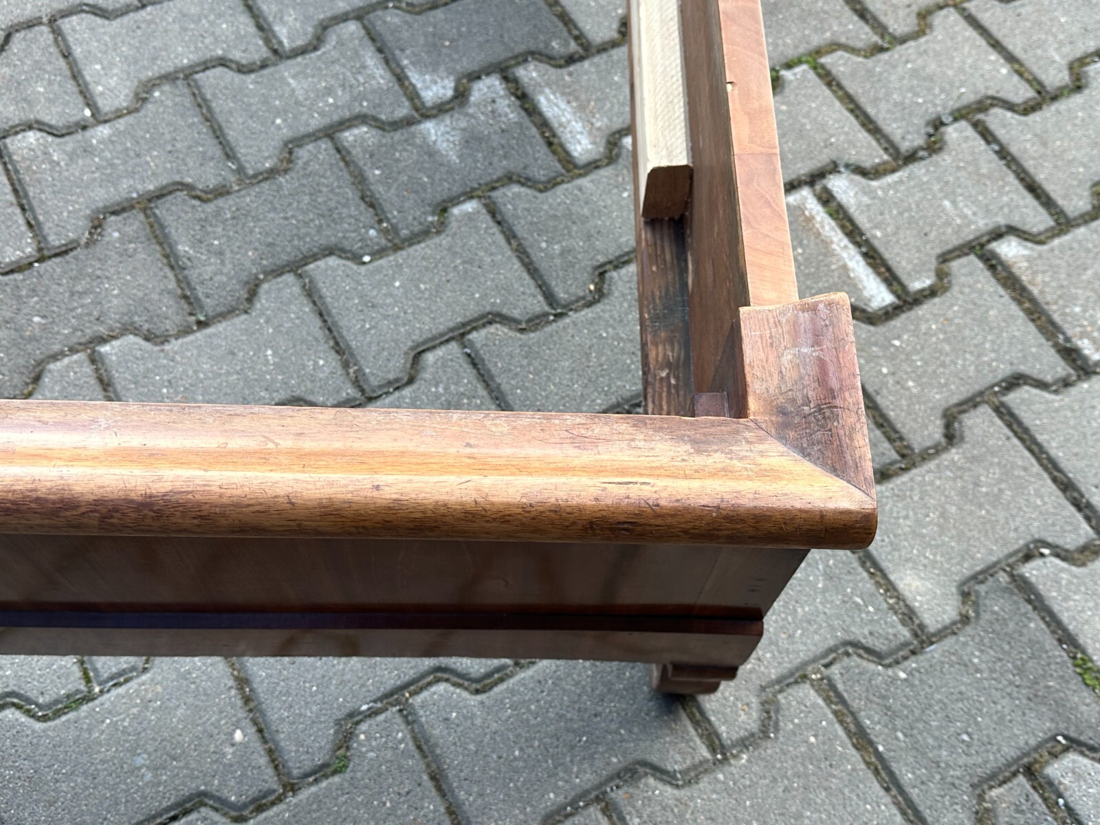 ANTIKES BETTGESTELL FRÜH BIEDERMEIER UM 1820 MAHAGONI FURNIER – Bild 12