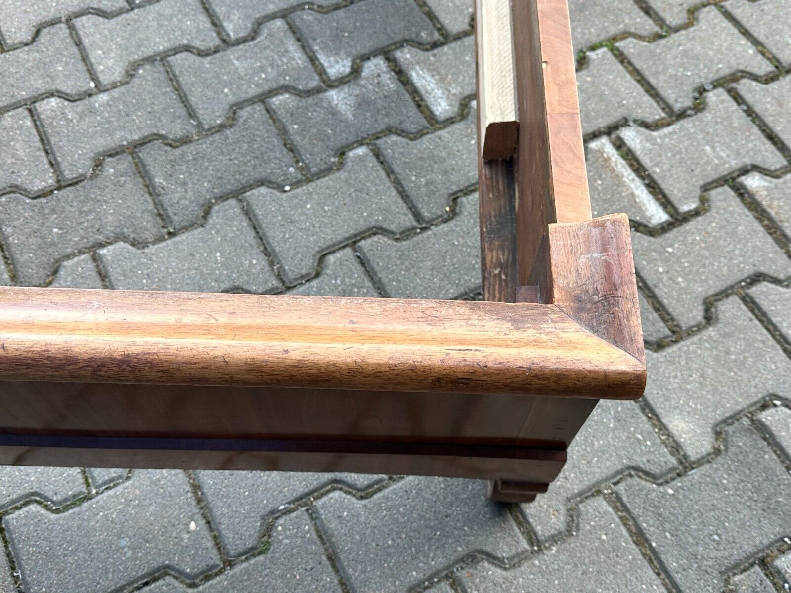 ANTIKES BETTGESTELL FRÜH BIEDERMEIER UM 1820 MAHAGONI FURNIER – Bild 13