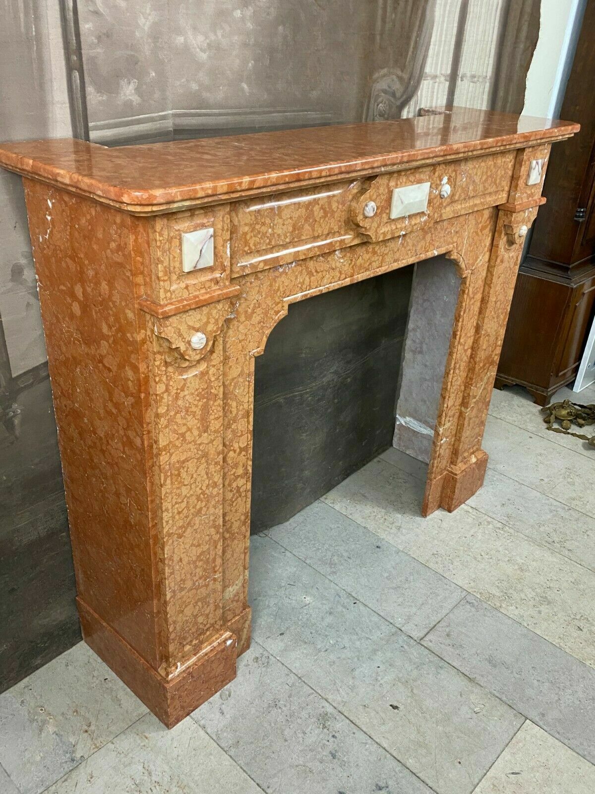 ANTIKE KAMINUMRANDUNG MARMOR KAMIN UM 1890 JUGENDSTIL ROSSO VERONA – Bild 6