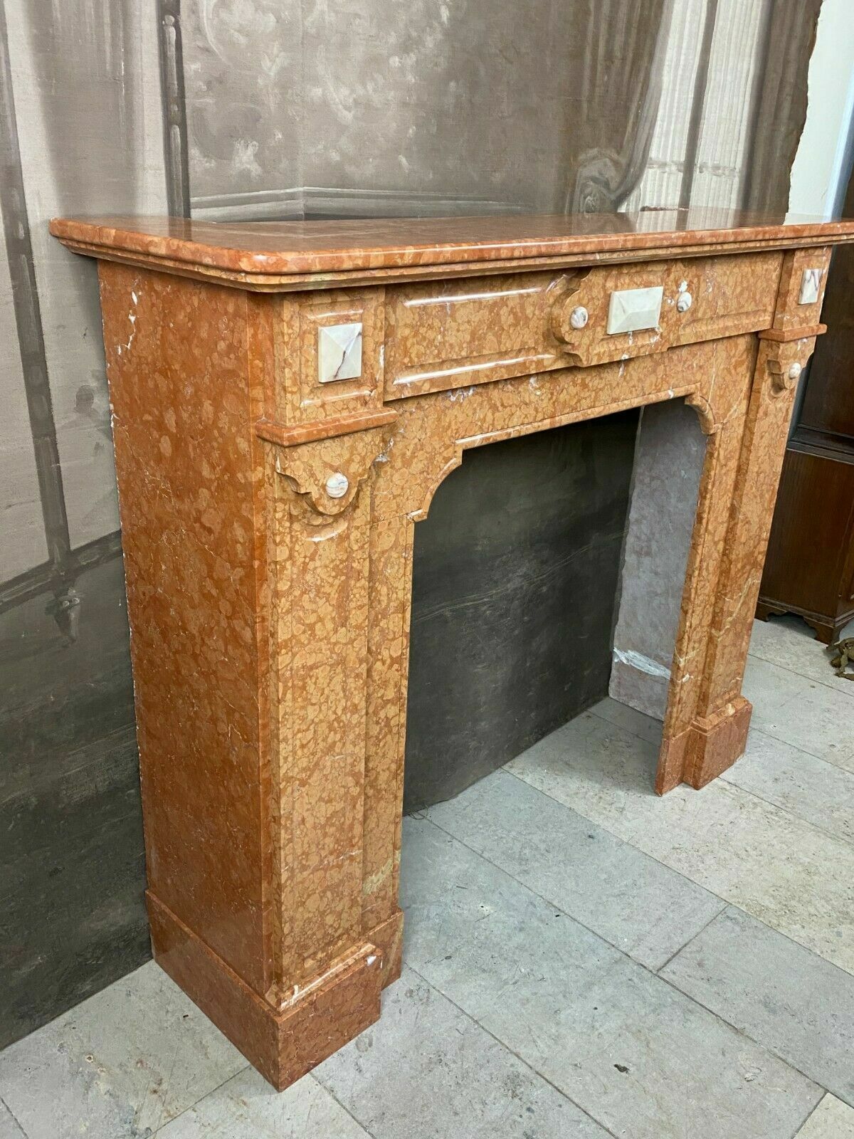 ANTIKE KAMINUMRANDUNG MARMOR KAMIN UM 1890 JUGENDSTIL ROSSO VERONA – Bild 9