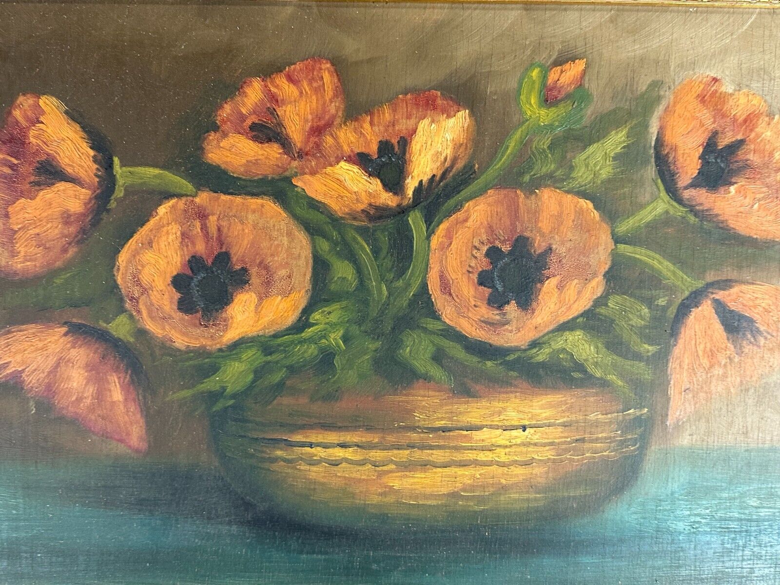 ÖLGEMÄLDE BLUMEN STILLLEBEN GEMÄLDE SIGNIERT UND GERAHMT 84x43cm – Bild 3