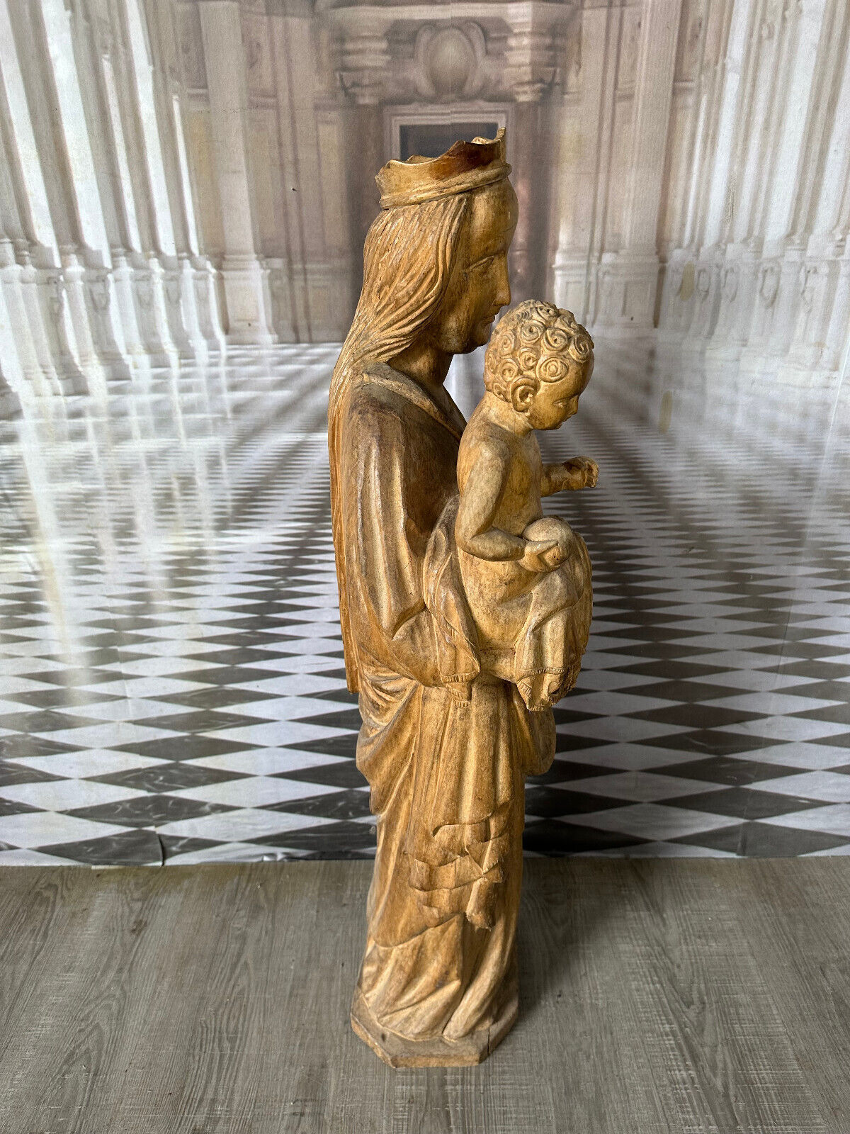 NEO GOTIK MADONNA MIT DEM JESUSKIND EICHE MASSIV HANDGESCHNITZT 112cm – Bild 7