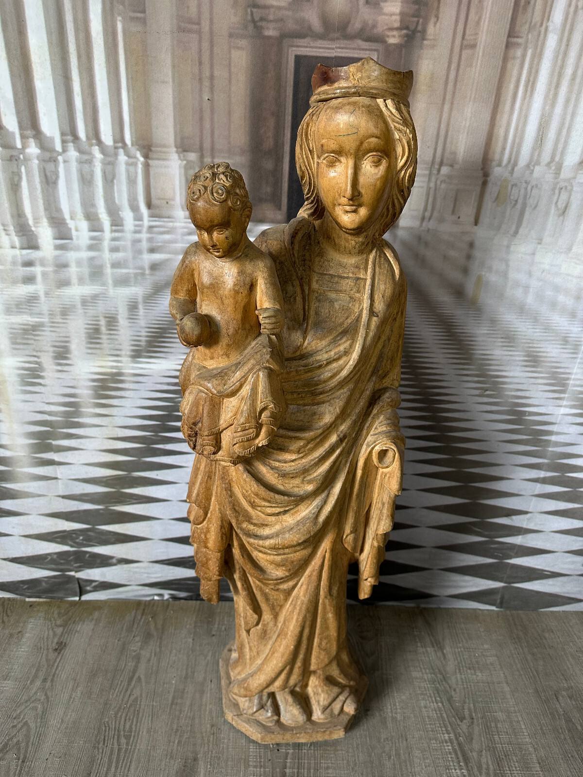 NEO GOTIK MADONNA MIT DEM JESUSKIND EICHE MASSIV HANDGESCHNITZT 112cm
