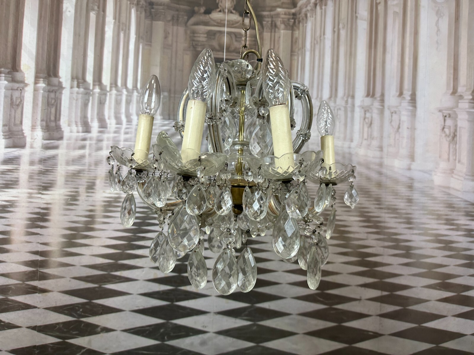 DECKENLEUCHTER AUS GLAS MIT BEHANG DECKENLAMPE PRUNKLEUCHTER KRONLEUCHTER