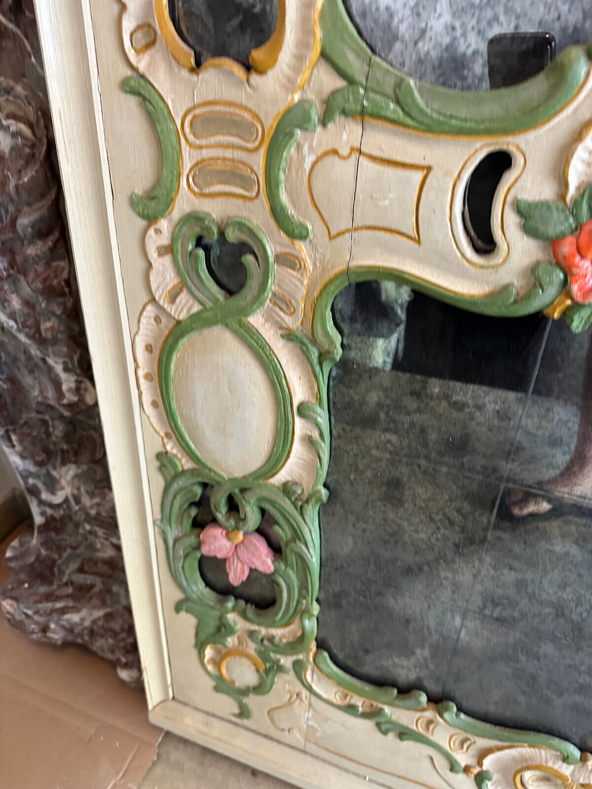 GROSSER VINTAGE LANDHAUS WANDSPIEGEL SPIEGEL HOLZ HANDBEMALT – Bild 11