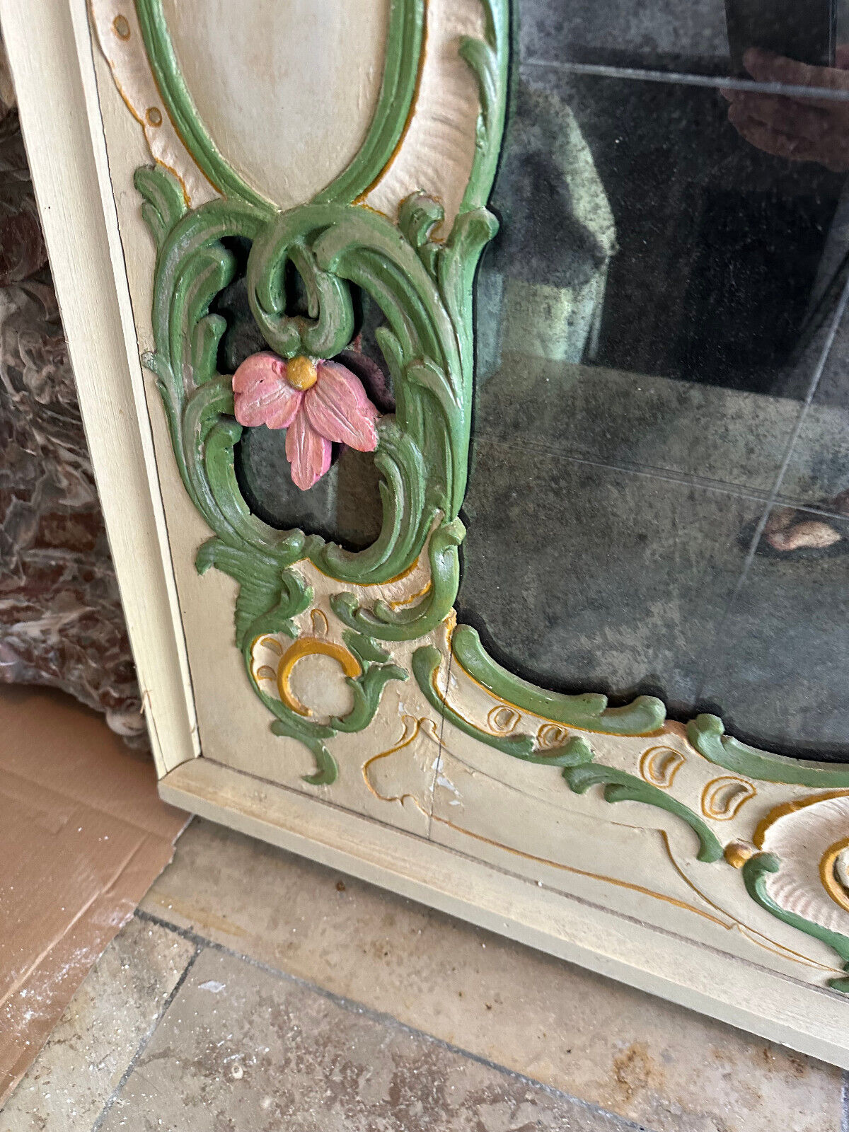 GROSSER VINTAGE LANDHAUS WANDSPIEGEL SPIEGEL HOLZ HANDBEMALT – Bild 12