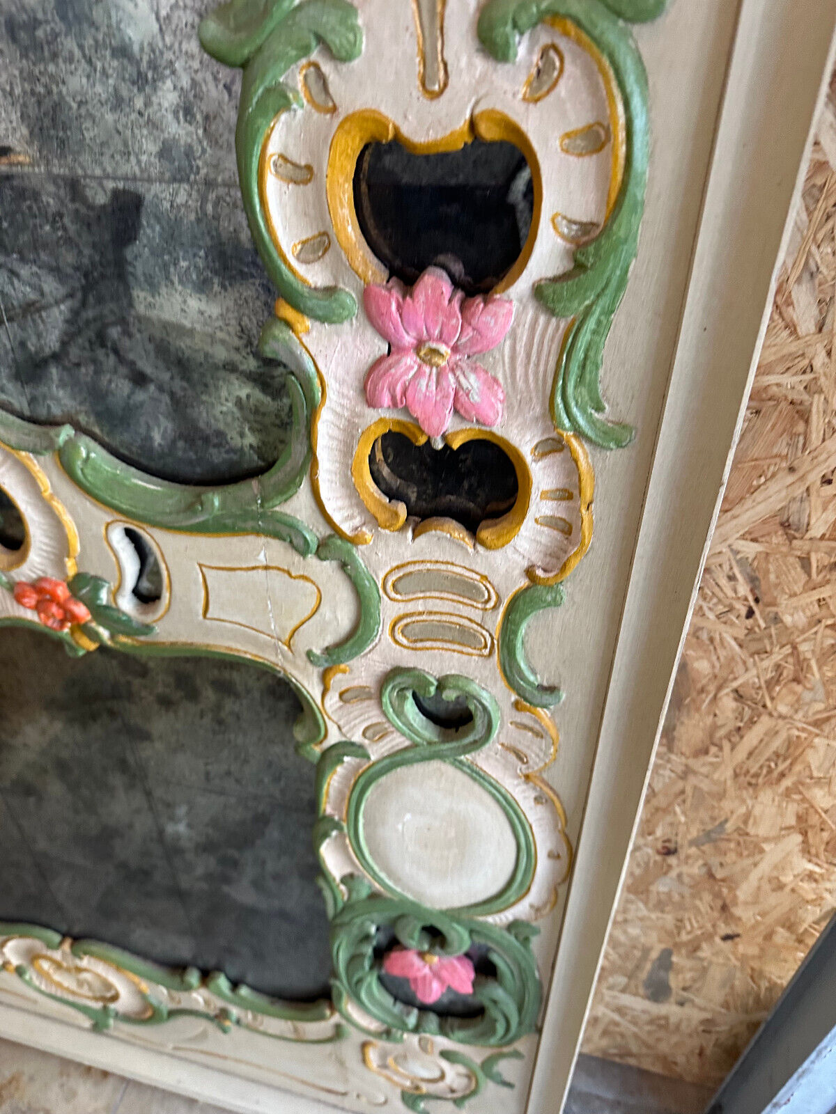 GROSSER VINTAGE LANDHAUS WANDSPIEGEL SPIEGEL HOLZ HANDBEMALT – Bild 4