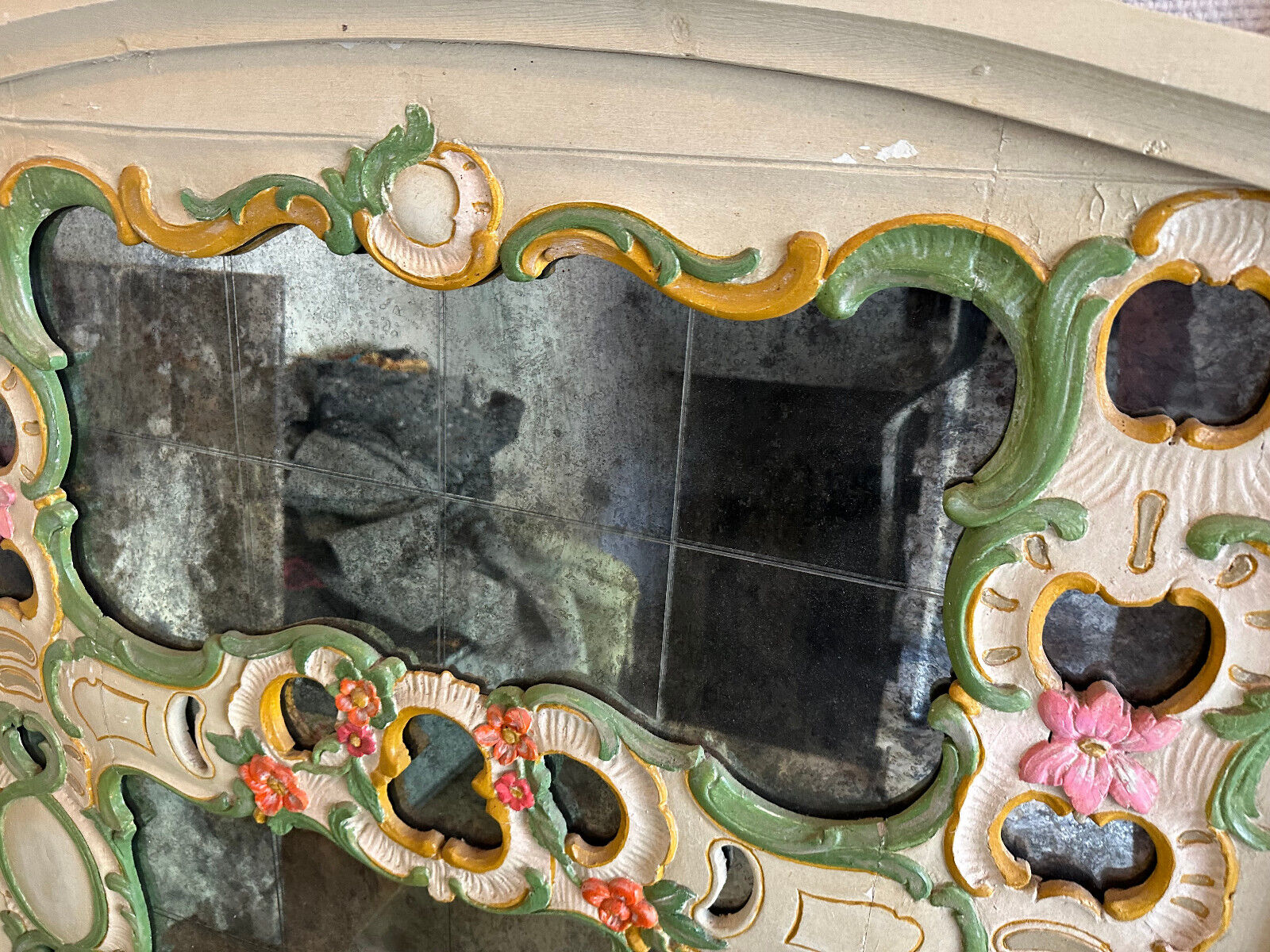 GROSSER VINTAGE LANDHAUS WANDSPIEGEL SPIEGEL HOLZ HANDBEMALT – Bild 7