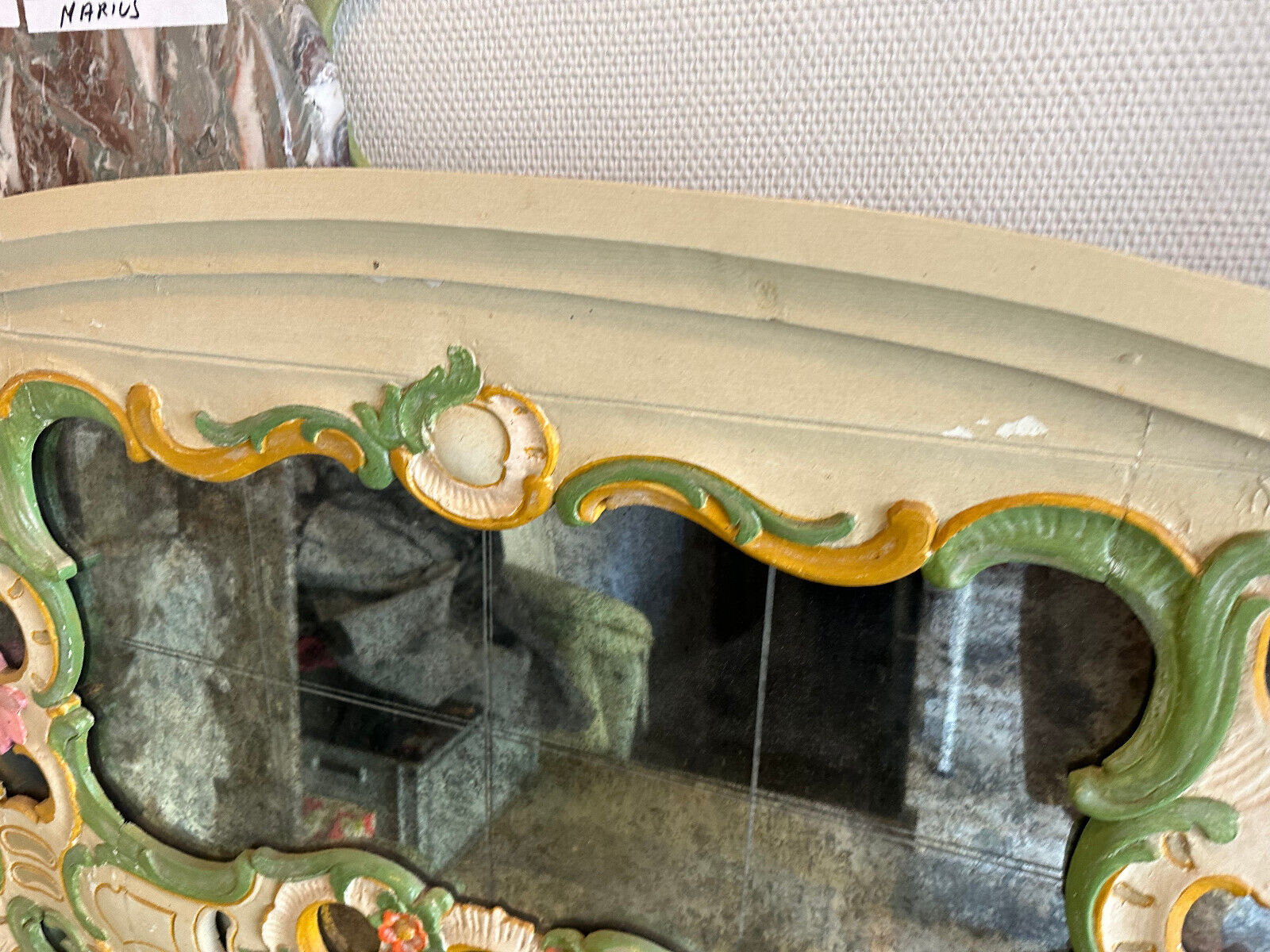 GROSSER VINTAGE LANDHAUS WANDSPIEGEL SPIEGEL HOLZ HANDBEMALT – Bild 8