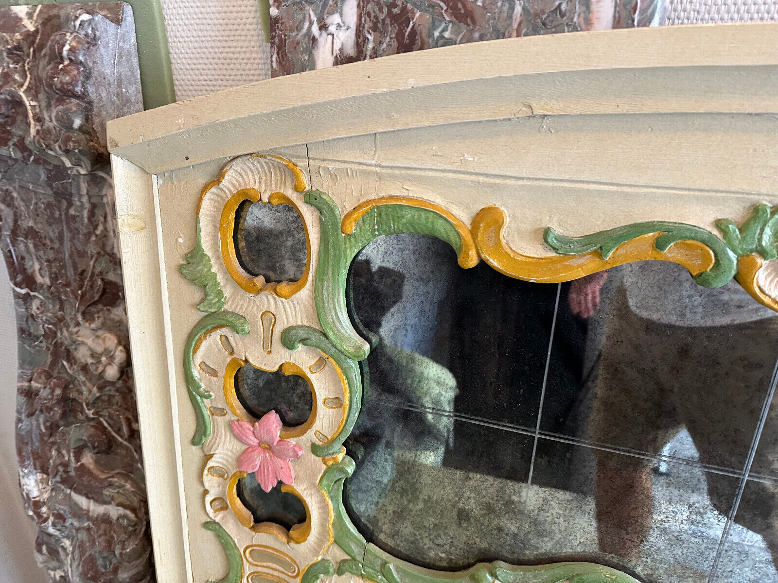 GROSSER VINTAGE LANDHAUS WANDSPIEGEL SPIEGEL HOLZ HANDBEMALT – Bild 9