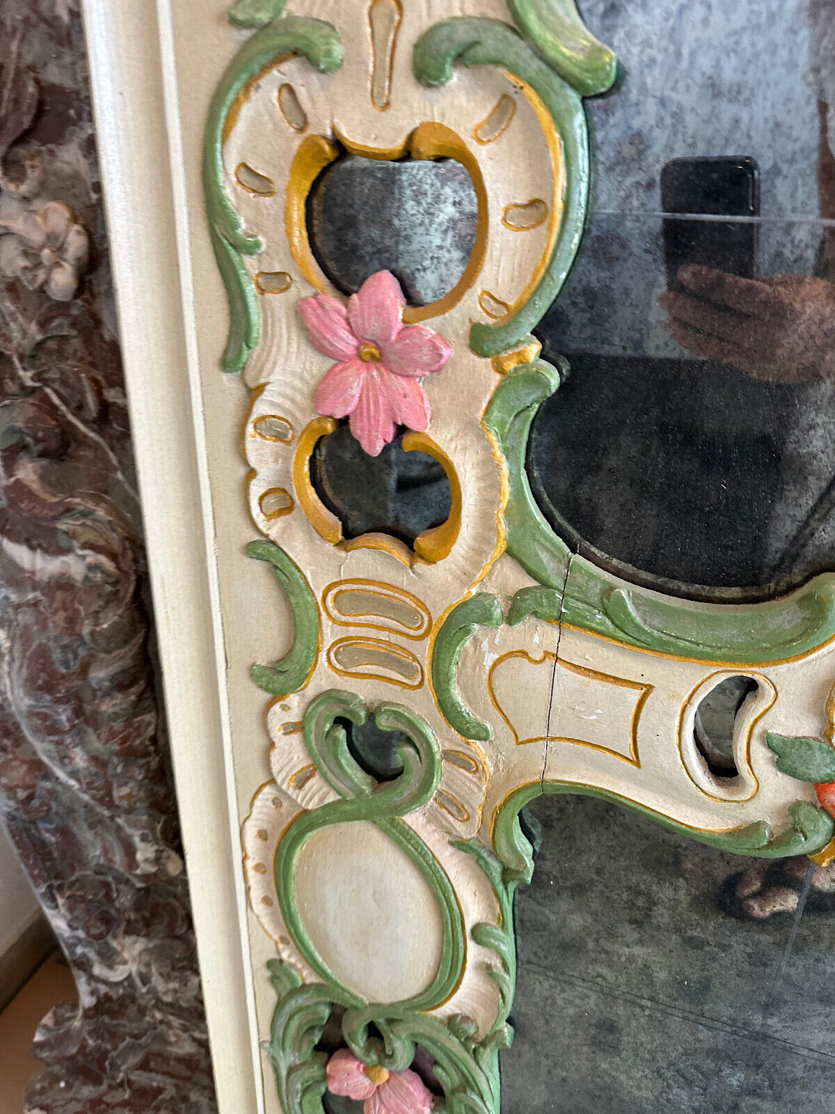 GROSSER VINTAGE LANDHAUS WANDSPIEGEL SPIEGEL HOLZ HANDBEMALT – Bild 10