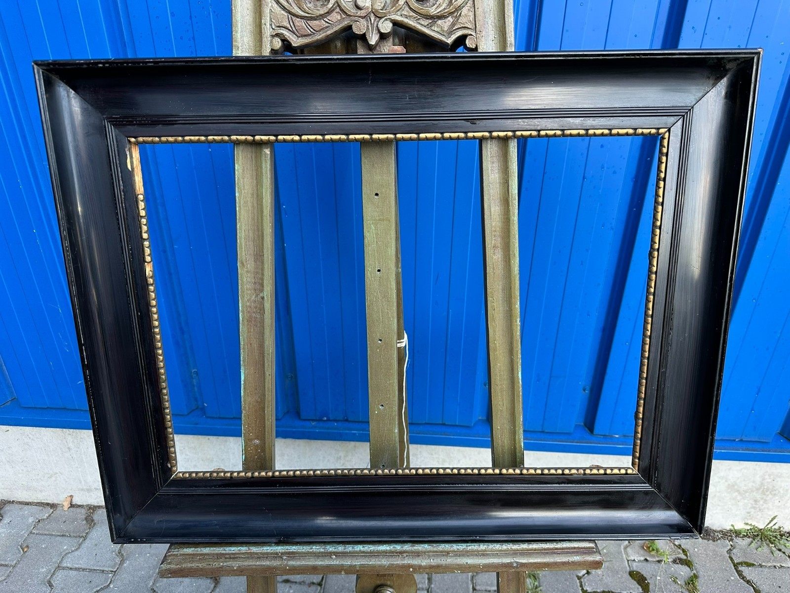 ANTIKER BILDERRAHMEN RAHMEN JUGENDSTIL KLAVIERLACK 81x62x5cm FALZ 65,8x47,3cm
