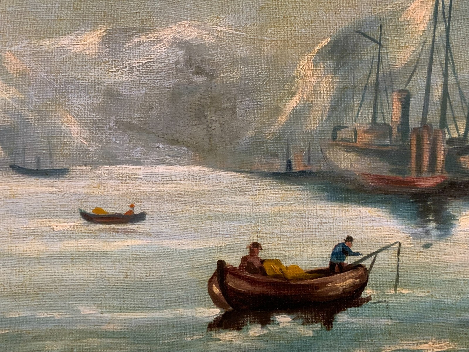 ANTIKES ÖLGEMÄLDE AUF LEINWAND FISCHER AM HAFEN – Bild 3