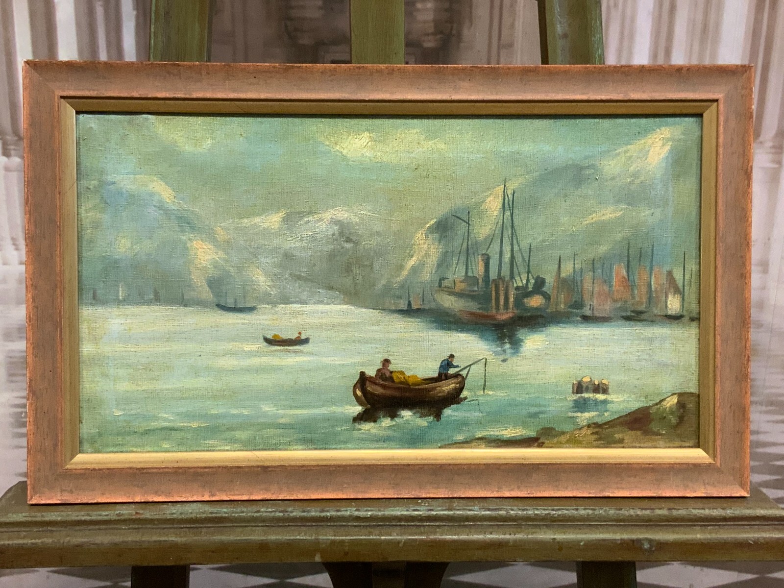 ANTIKES ÖLGEMÄLDE AUF LEINWAND FISCHER AM HAFEN – Bild 4