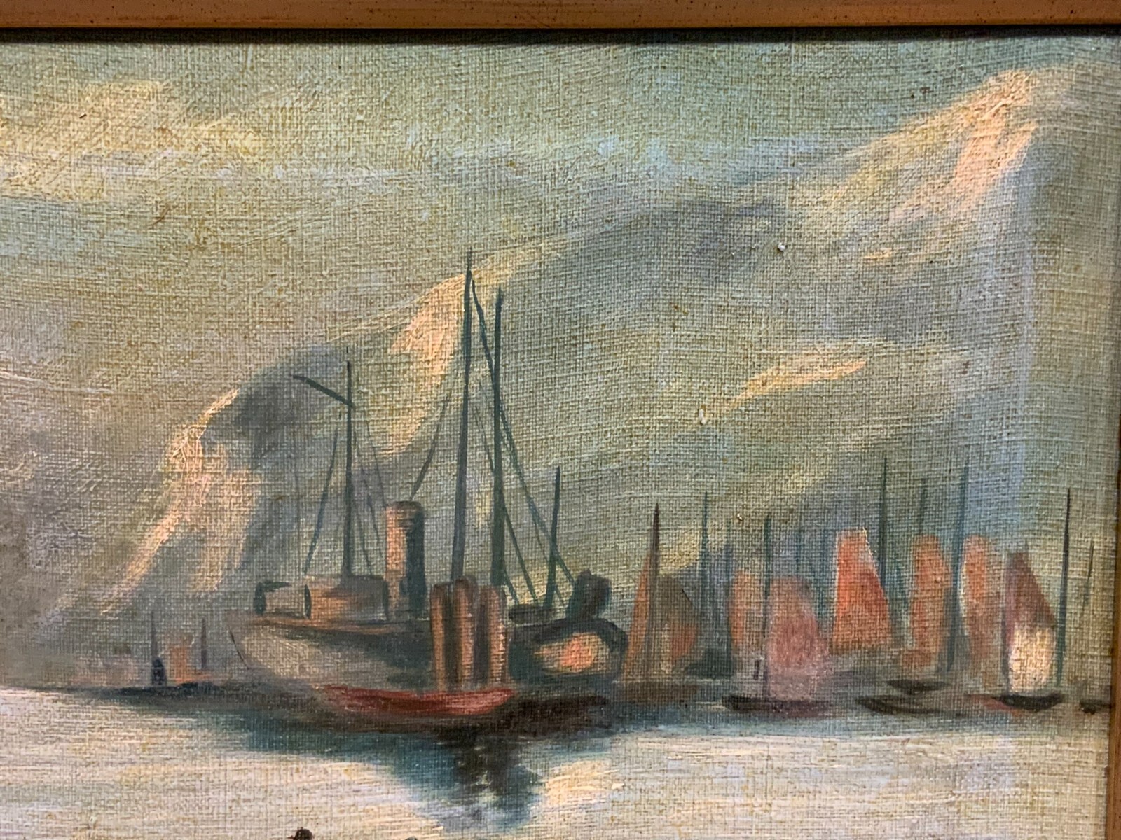 ANTIKES ÖLGEMÄLDE AUF LEINWAND FISCHER AM HAFEN – Bild 5