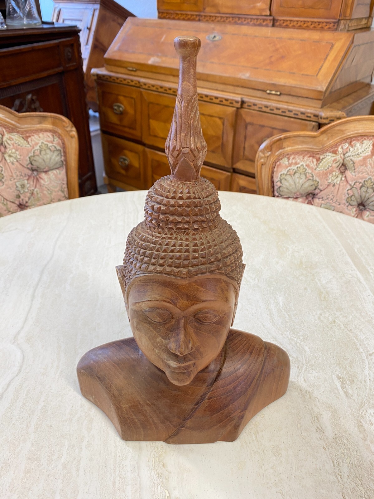 CHINA SKULPTUR AUS HOLZ BÜSTE BUDDHA 34cm HOCH