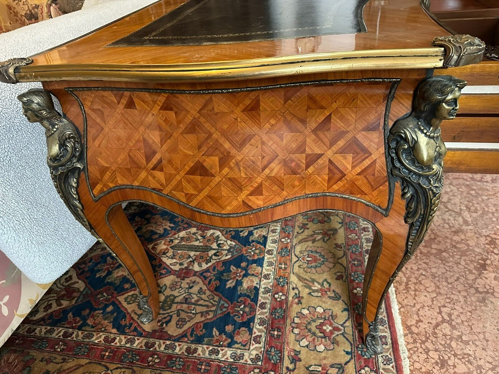 GROSSER BAROCK LOUIS XV SCHREIBTISCH PALISANDER MASSIVE MESSING FIGUREN 20 TES – Bild 13