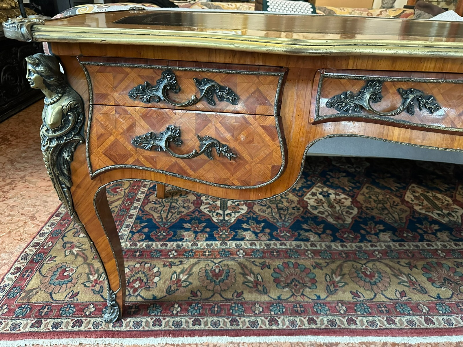 GROSSER BAROCK LOUIS XV SCHREIBTISCH PALISANDER MASSIVE MESSING FIGUREN 20 TES – Bild 3