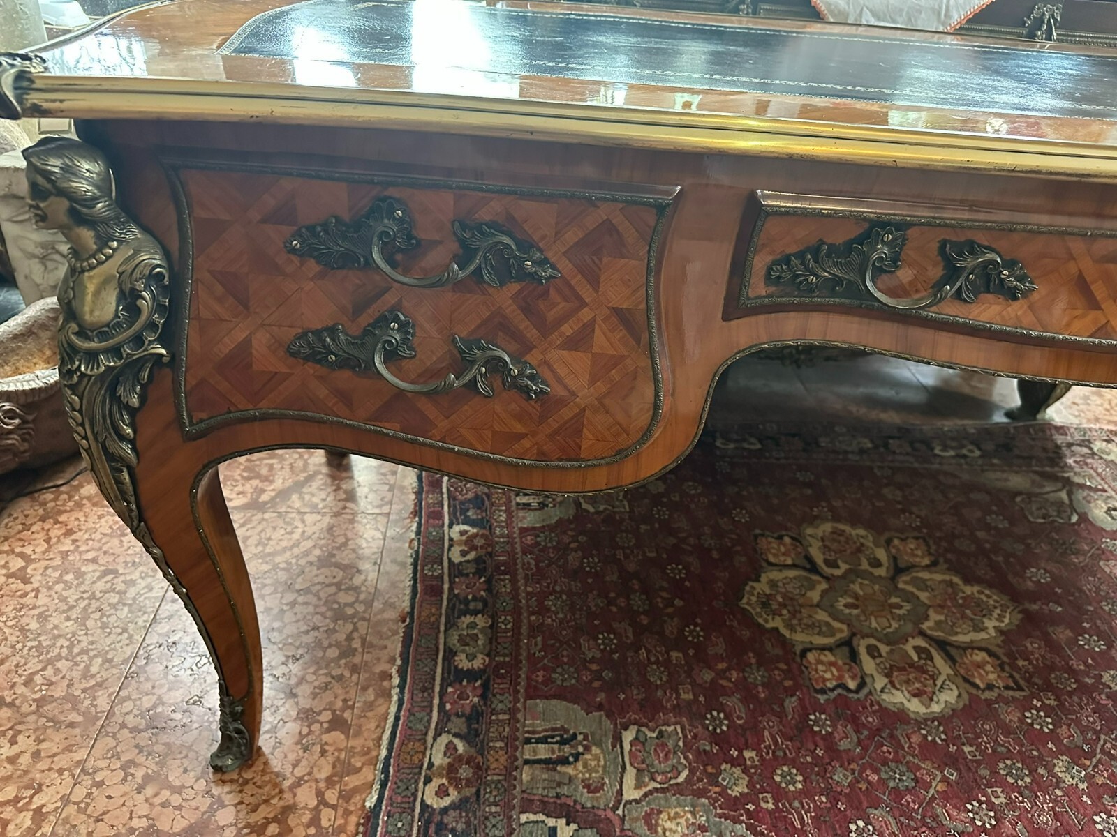 GROSSER BAROCK LOUIS XV SCHREIBTISCH PALISANDER MASSIVE MESSING FIGUREN 20 TES – Bild 21