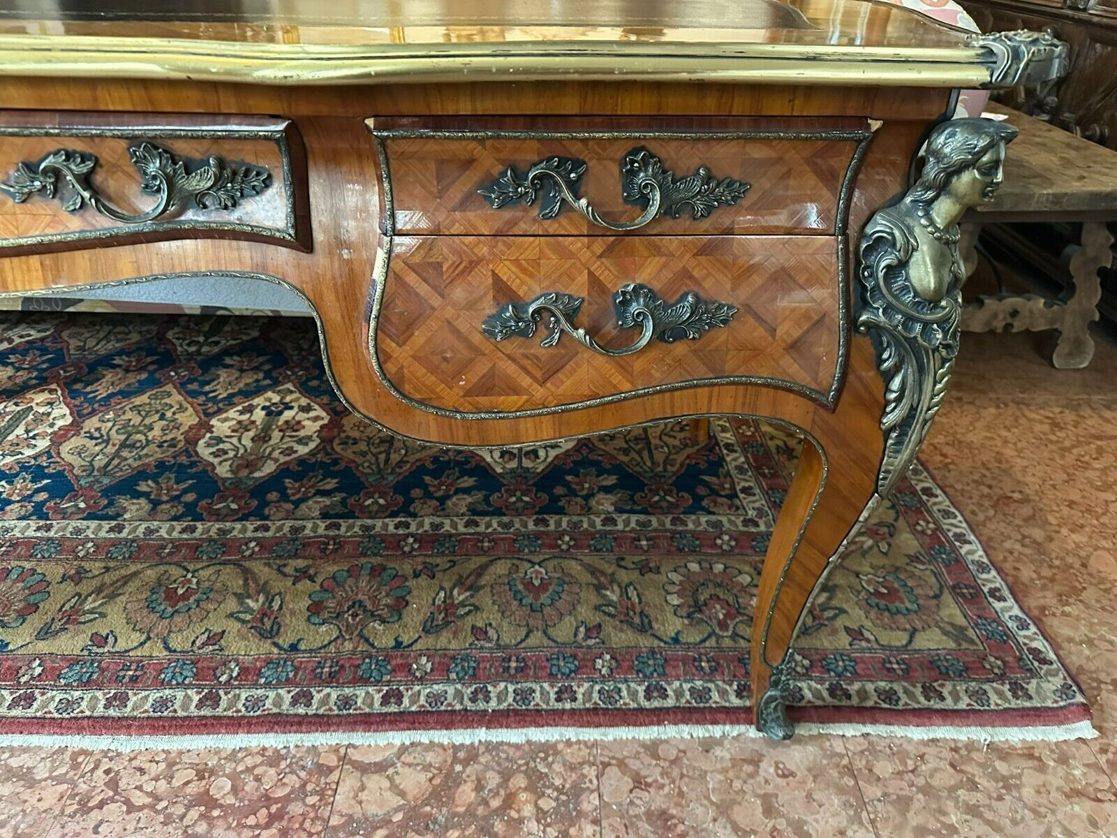 GROSSER BAROCK LOUIS XV SCHREIBTISCH PALISANDER MASSIVE MESSING FIGUREN 20 TES – Bild 5