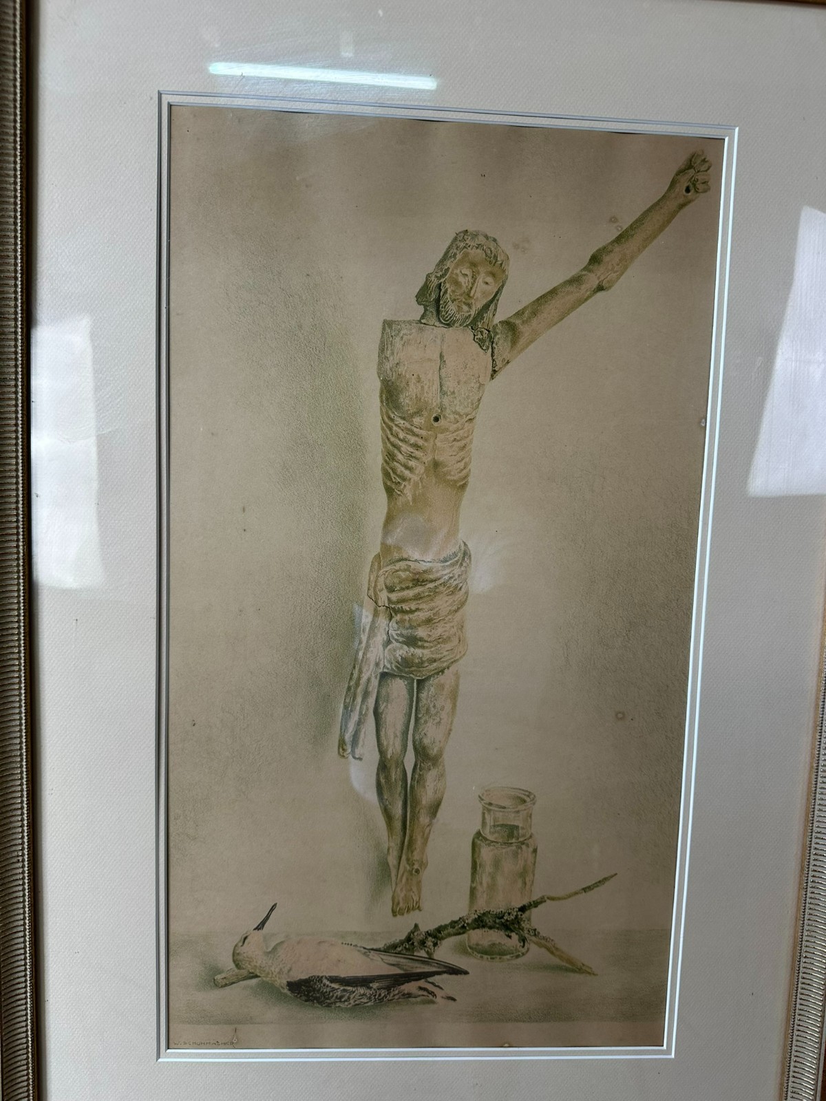Wim SCHUHMACHER (1894-1986) GROSSE LITHOGRAFIE STILLLEBEN MIT JESUS KORPUS