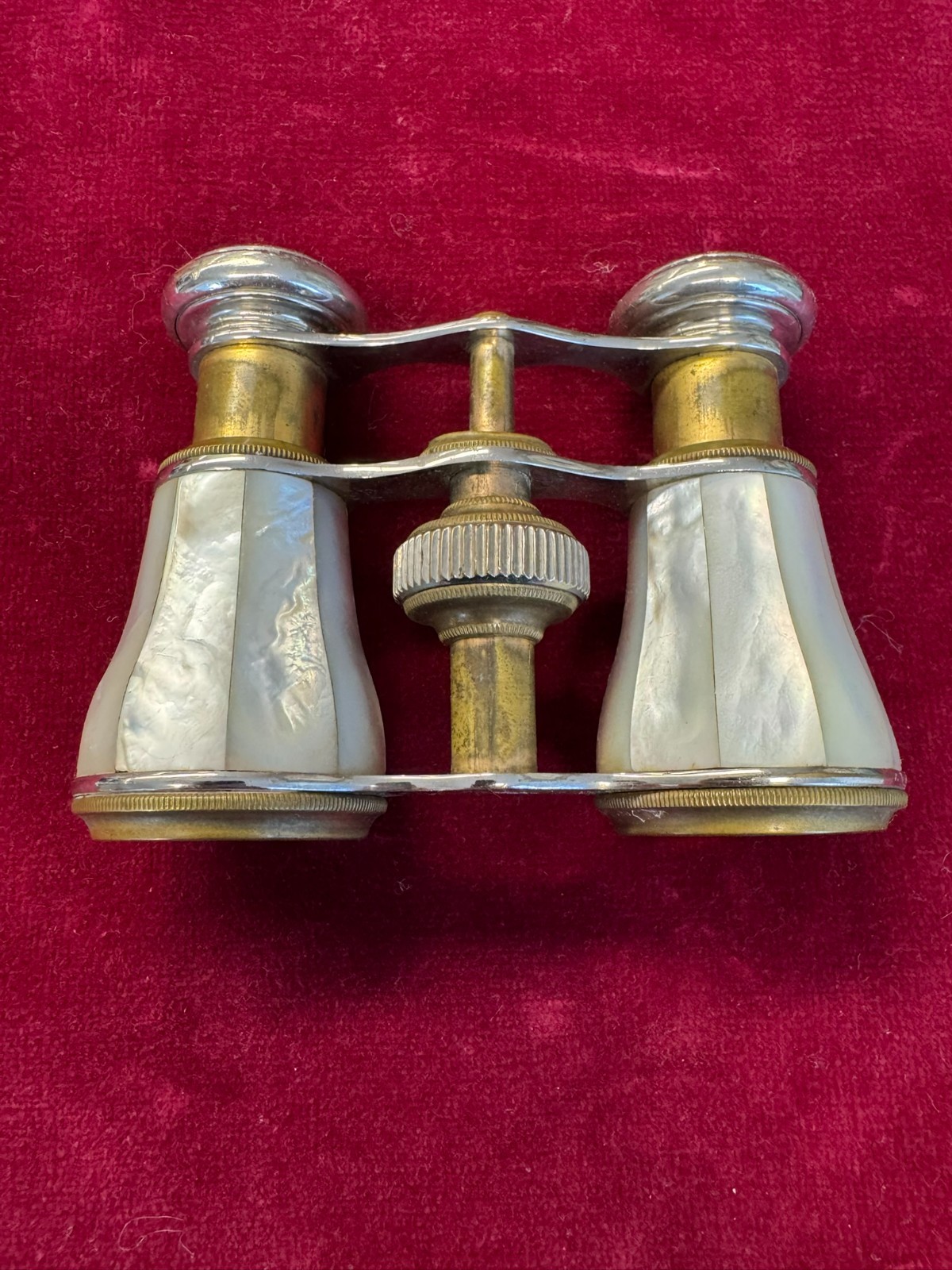 ANTIKES FERNGLAS MESSING MIT PERLMUTT MIT TASCHE