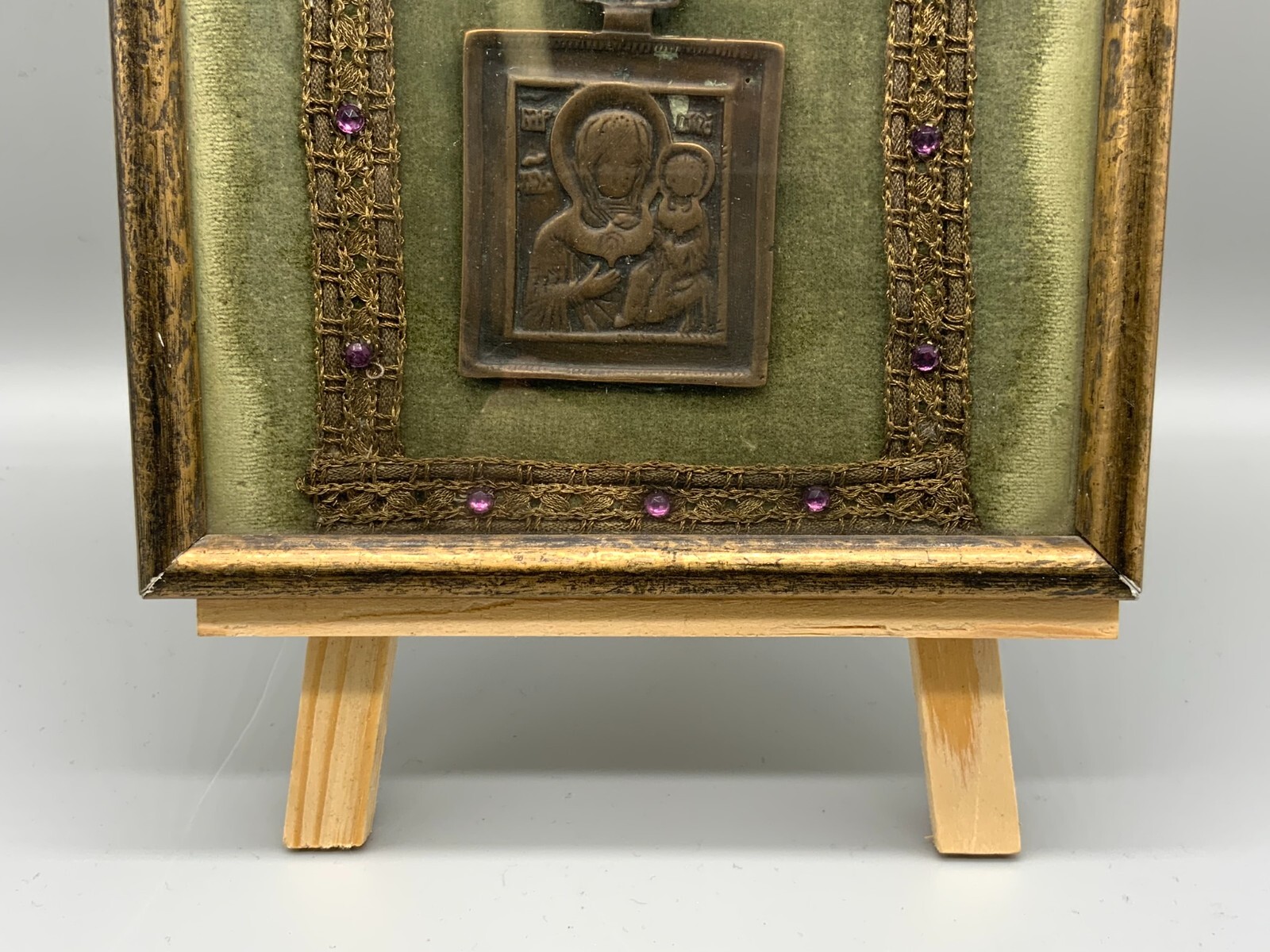 ANTIKE KLOSTERARBEIT GERAHMT BRONZE PLAKETTE – Bild 5