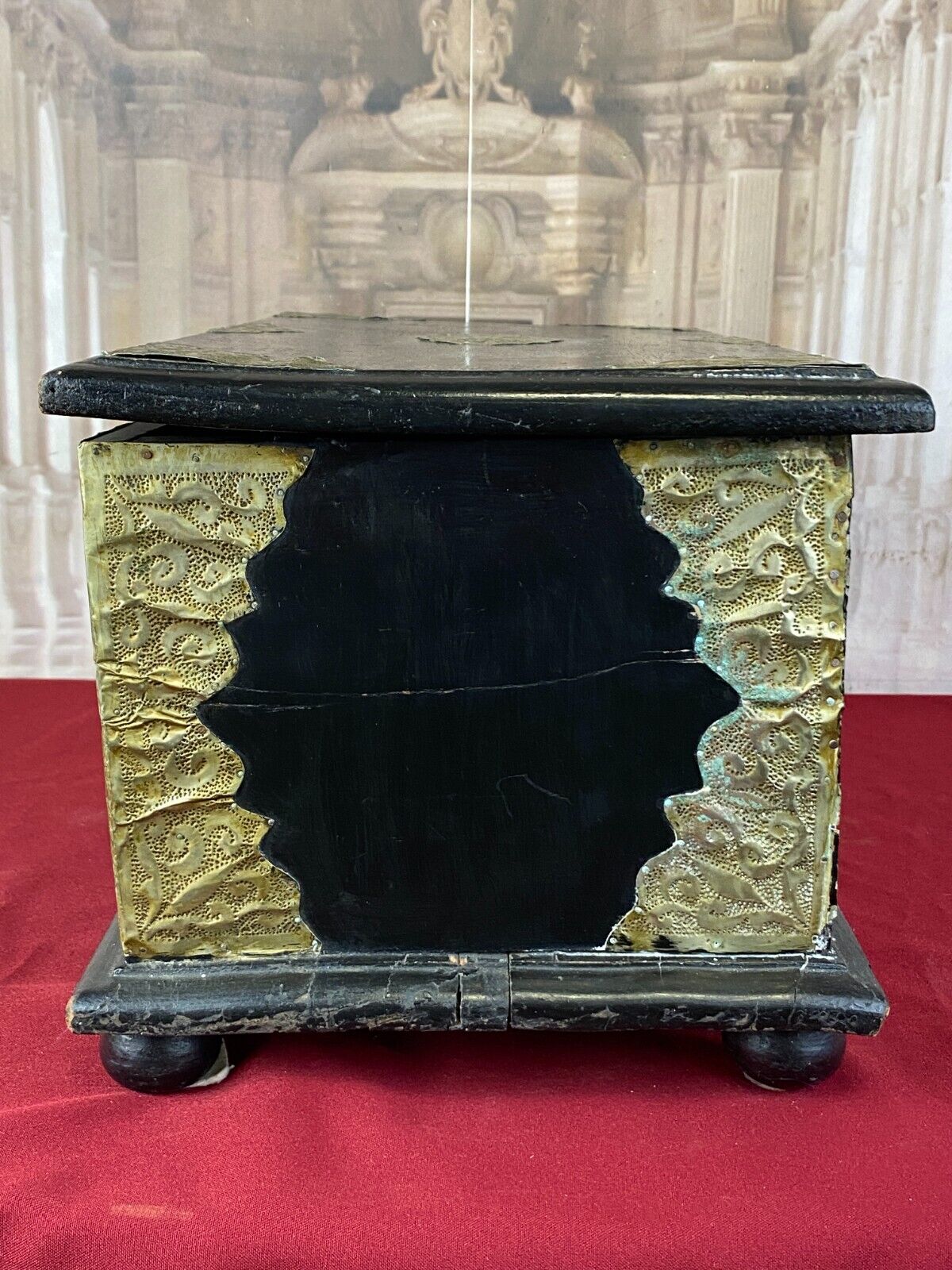 Antike Kolonial Kiste aus Holz mit Messingbeschlägen um 1880 Truhe – Bild 5