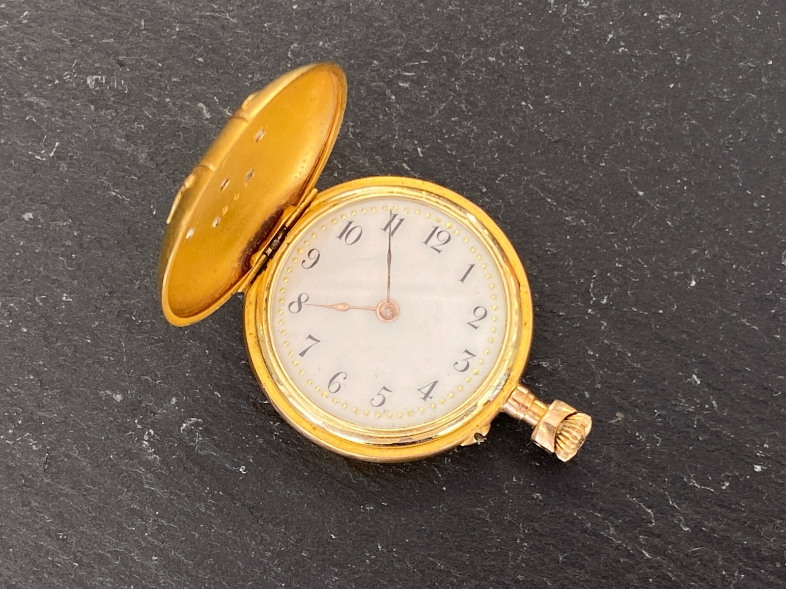 DAMEN TASCHENUHR DREI DECKEL GOLD 14K DIAMANTEN DEFEKT 17,92g GESAMT