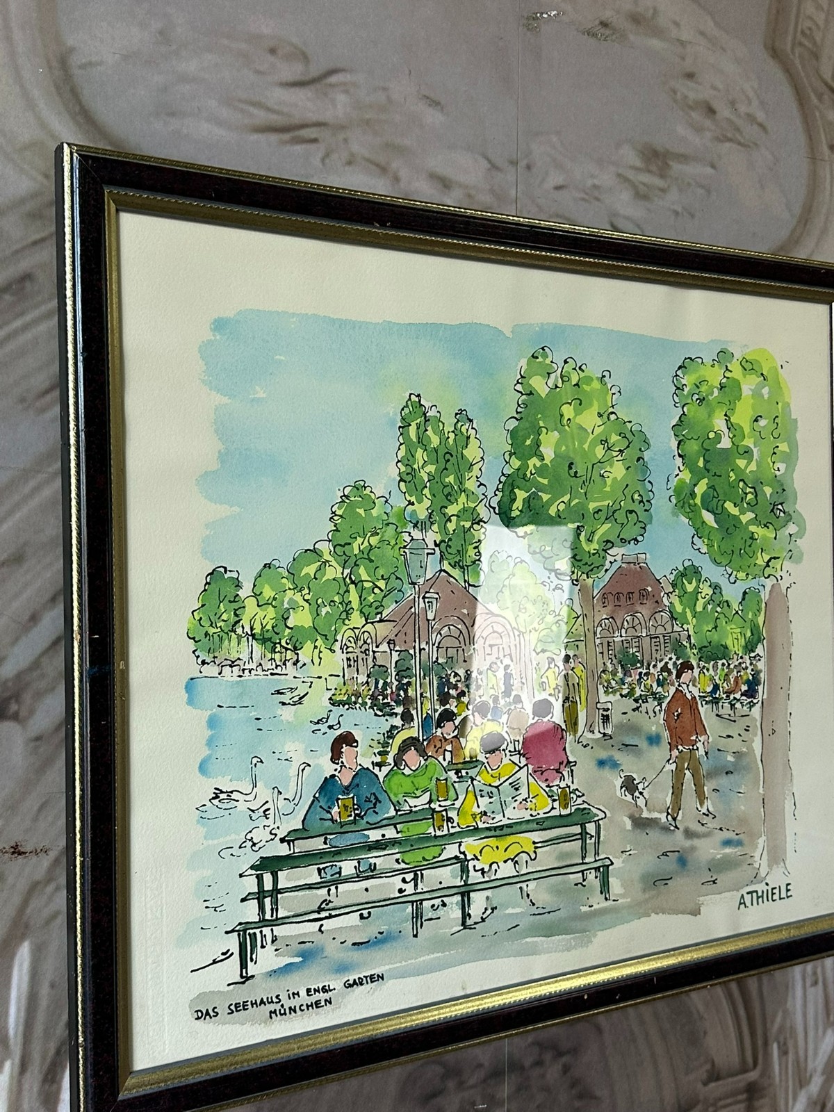 AQUARELL Alexander THIELE (1924) DAS SEEHAUS IM ENGLISCHEN GARTEN MÜNCHEN – Bild 12