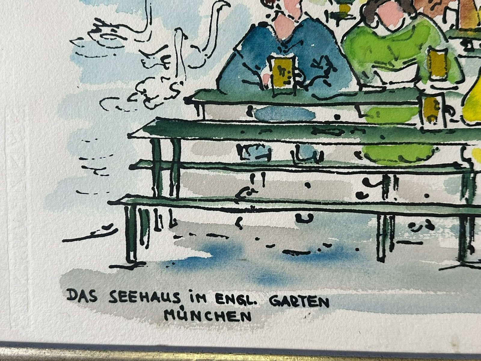 AQUARELL Alexander THIELE (1924) DAS SEEHAUS IM ENGLISCHEN GARTEN MÜNCHEN – Bild 5