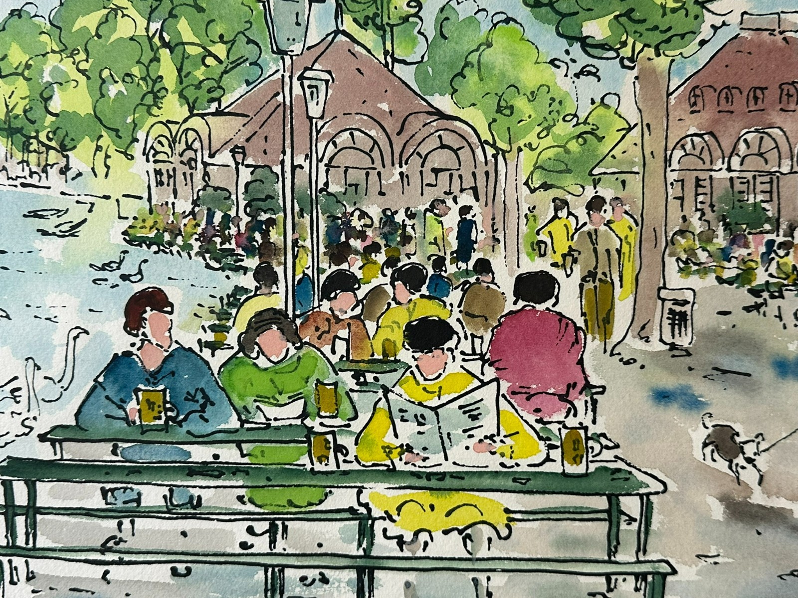 AQUARELL Alexander THIELE (1924) DAS SEEHAUS IM ENGLISCHEN GARTEN MÜNCHEN – Bild 6