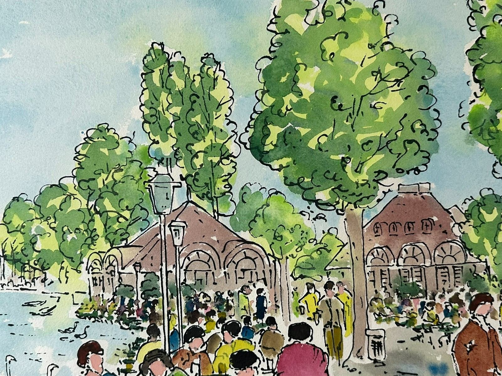AQUARELL Alexander THIELE (1924) DAS SEEHAUS IM ENGLISCHEN GARTEN MÜNCHEN – Bild 7