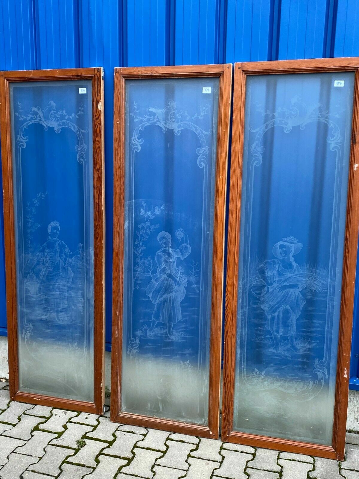 3x JAHRESZEITEN GLASSCHEIBE GLAS FENSTER ANTIK ORIGINAL UM 1880 HISTORISMUS