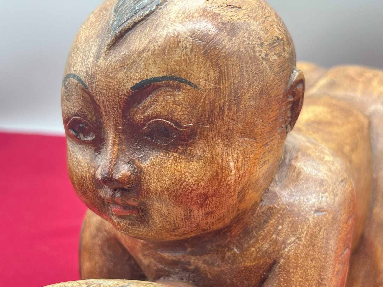 CHINA SKULPTUR KOPFKISSEN JUNGE LIEGEND HOLZ MASSIV HANDGESCHNITZT – Bild 14