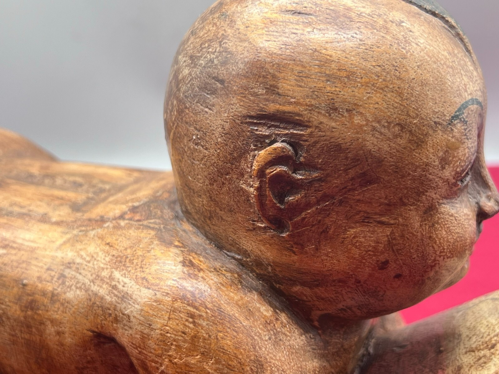CHINA SKULPTUR KOPFKISSEN JUNGE LIEGEND HOLZ MASSIV HANDGESCHNITZT – Bild 20