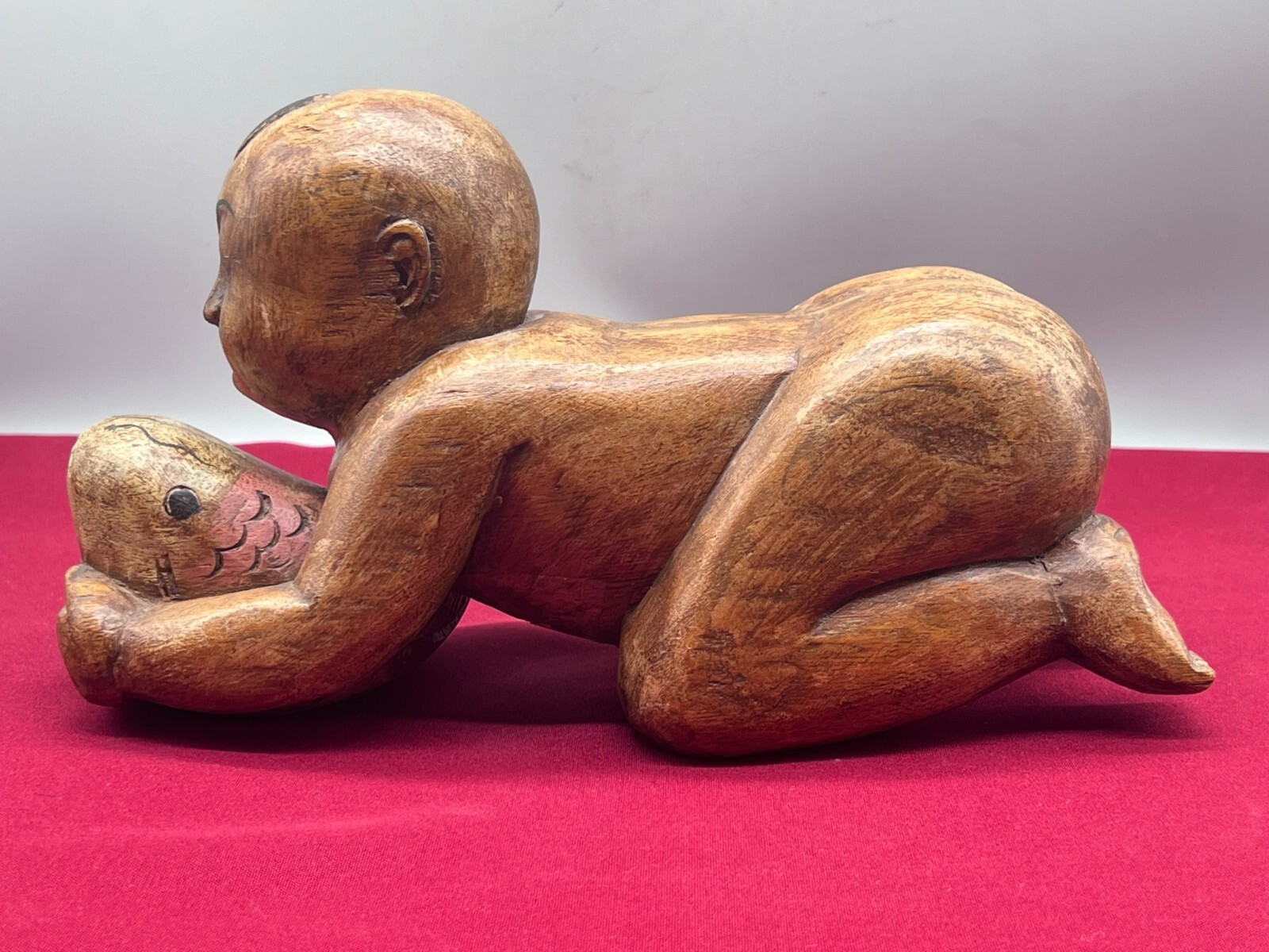 CHINA SKULPTUR KOPFKISSEN JUNGE LIEGEND HOLZ MASSIV HANDGESCHNITZT – Bild 3