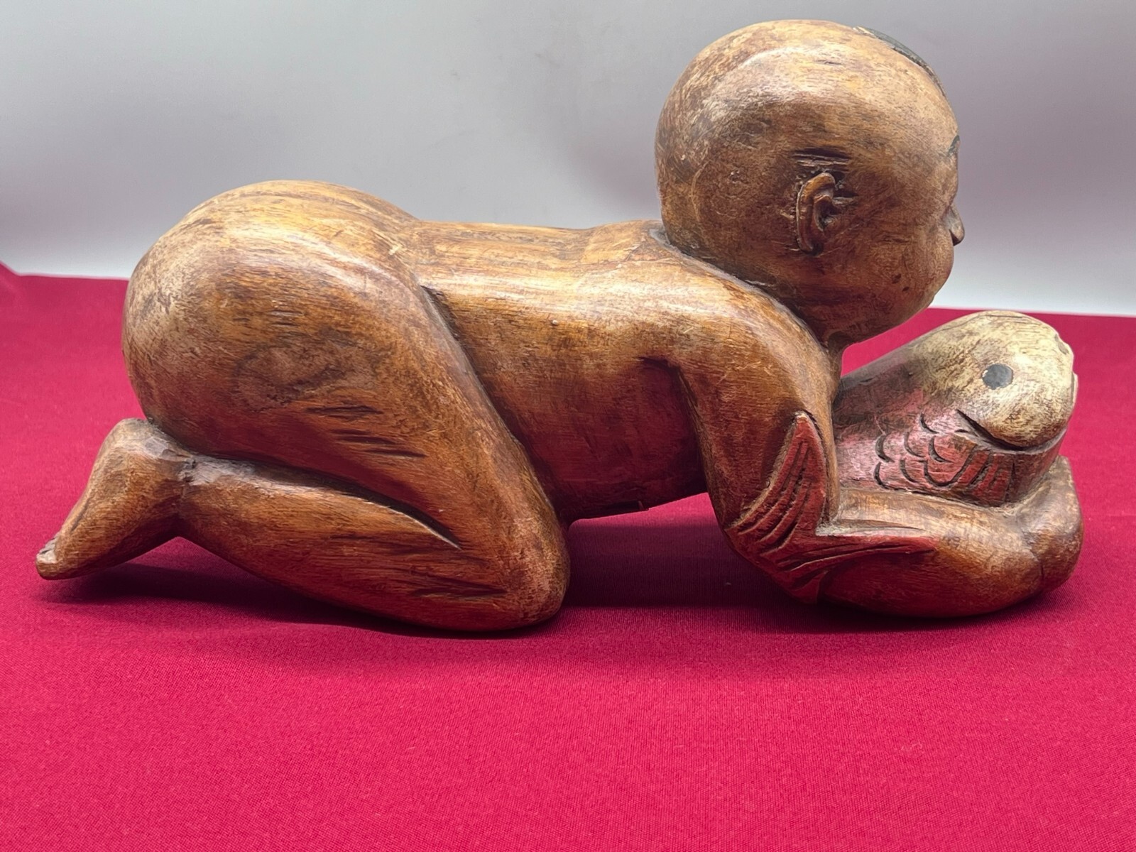CHINA SKULPTUR KOPFKISSEN JUNGE LIEGEND HOLZ MASSIV HANDGESCHNITZT – Bild 5