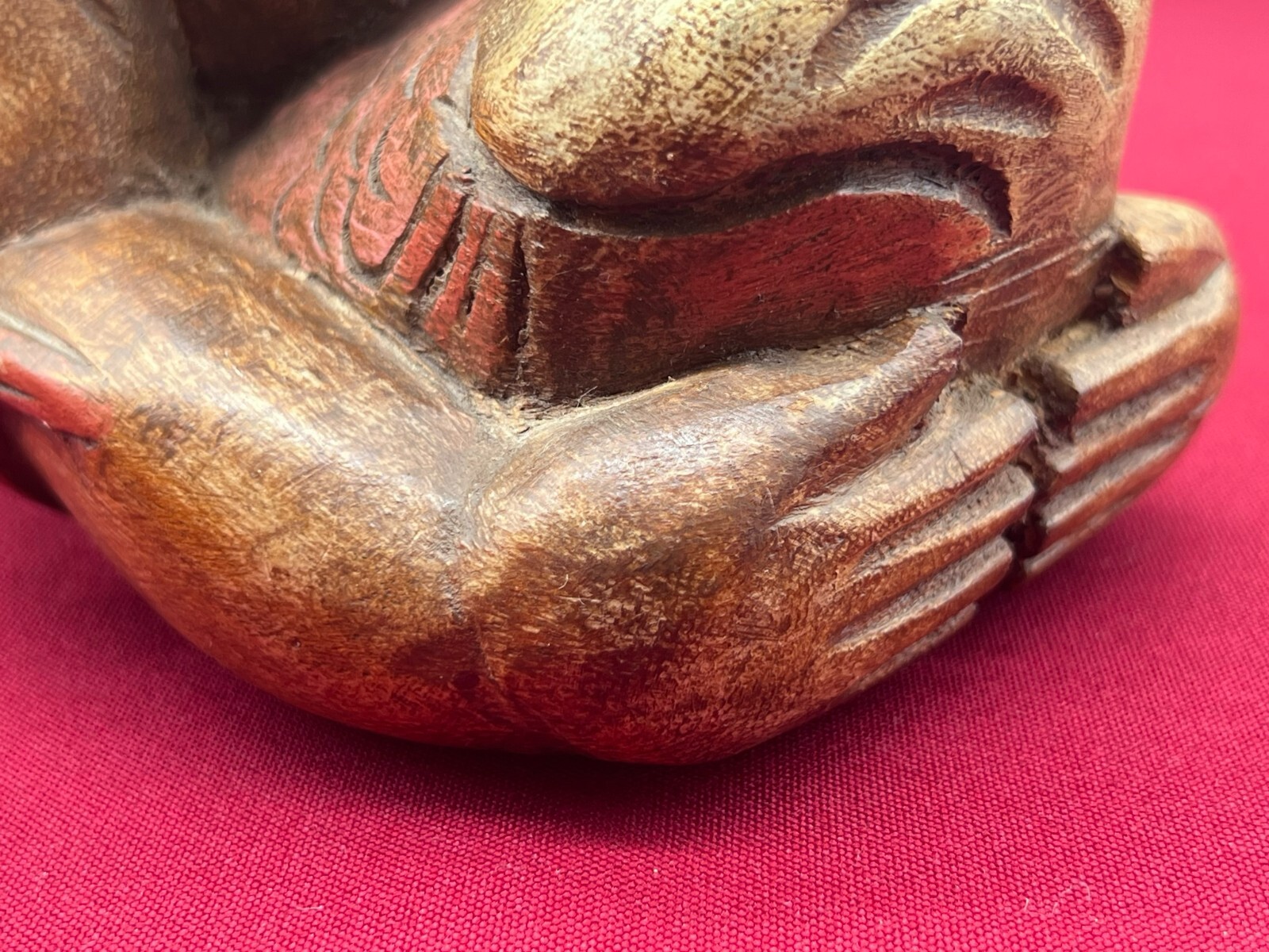 CHINA SKULPTUR KOPFKISSEN JUNGE LIEGEND HOLZ MASSIV HANDGESCHNITZT – Bild 9