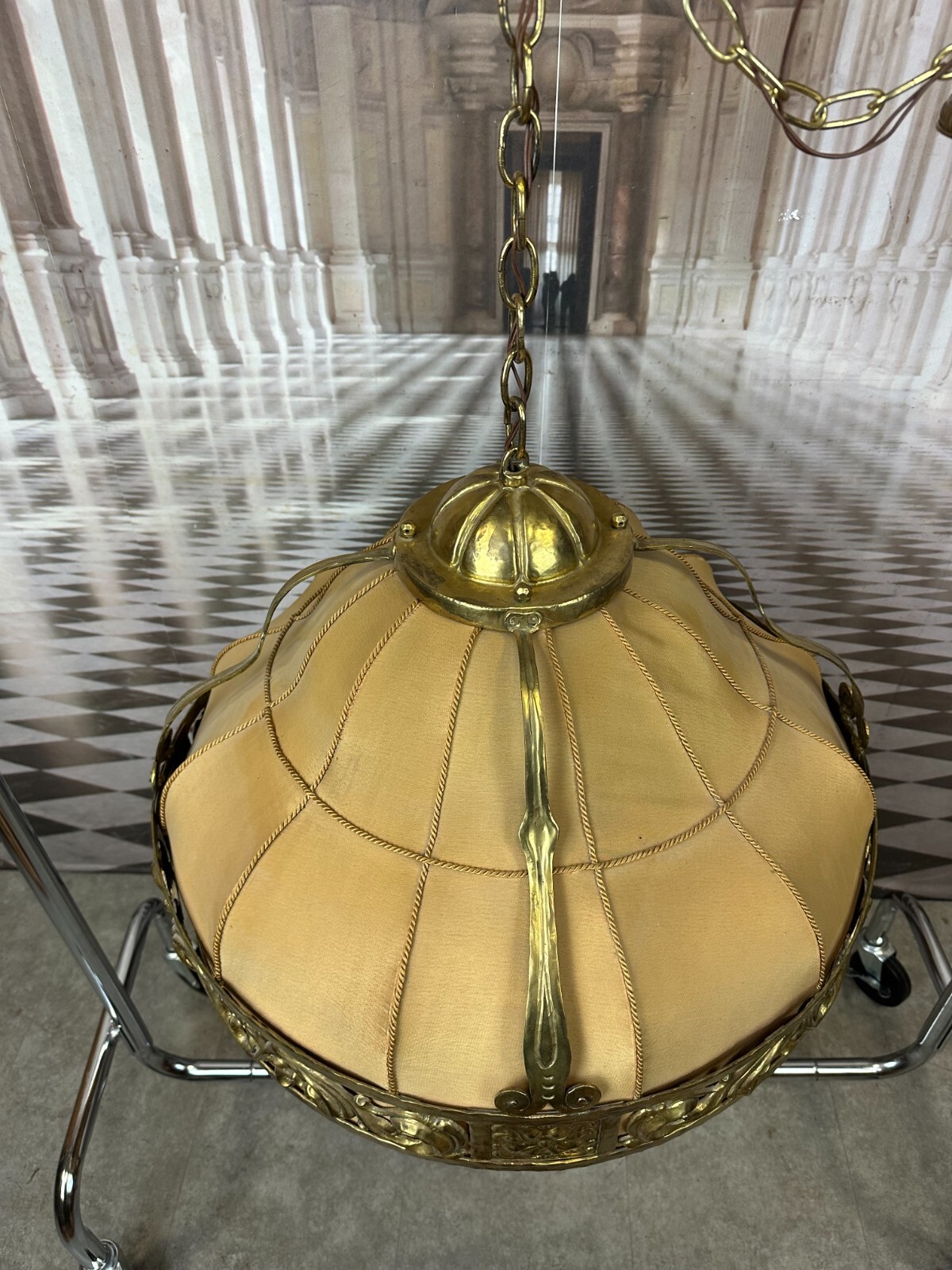 ANTIKER DECKENLEUCHTER AUS MESSING DECKENLAMPE PRUNKLEUCHTER ART DECO 1930er – Bild 6