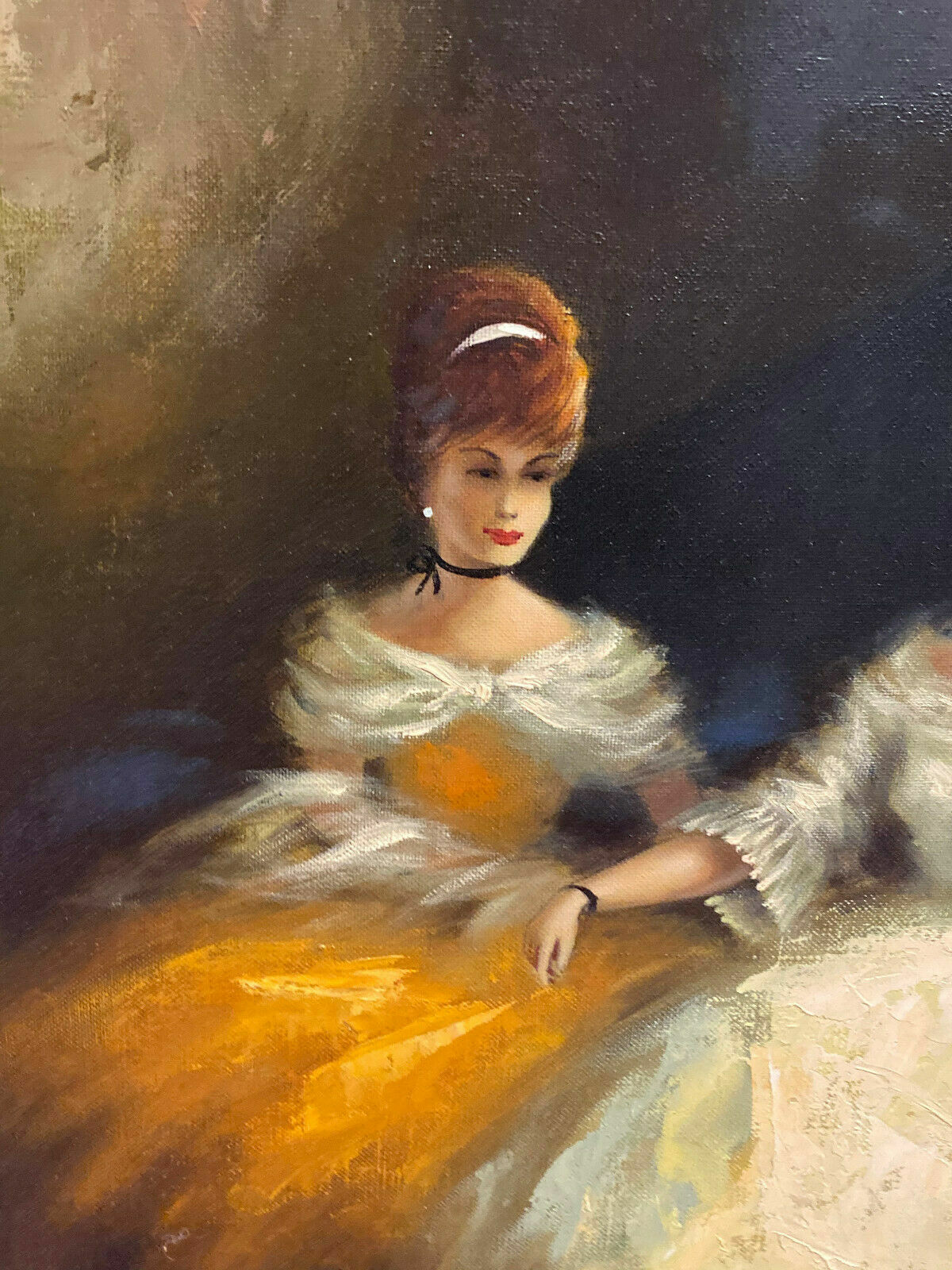 ÖLGEMÄLDE GALANTER DAMENABEND SIGNIERTES GEMÄLDE IN SEHR GUTEM ZUSTAND – Bild 5