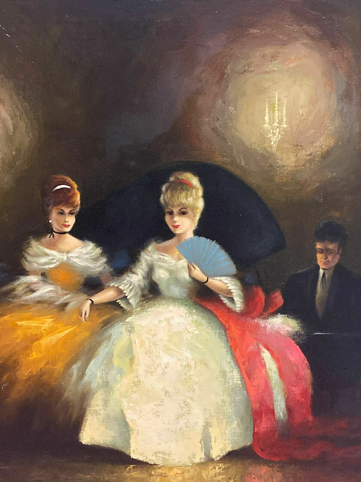 ÖLGEMÄLDE GALANTER DAMENABEND SIGNIERTES GEMÄLDE IN SEHR GUTEM ZUSTAND