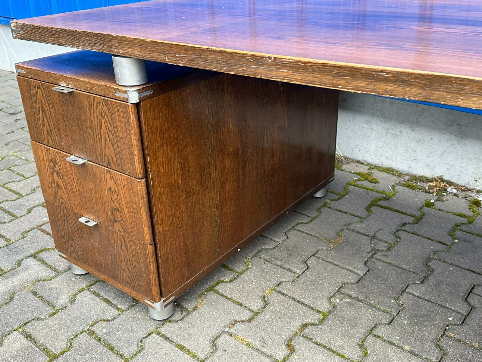 VINTAGE DESIGNER SCHREIBTISCH ALUMINIUM UND EICHE MASSIV – Bild 12