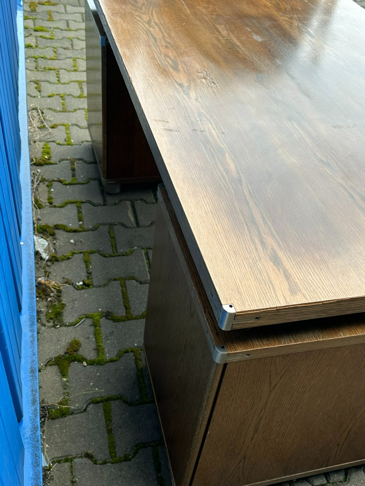 VINTAGE DESIGNER SCHREIBTISCH ALUMINIUM UND EICHE MASSIV – Bild 15