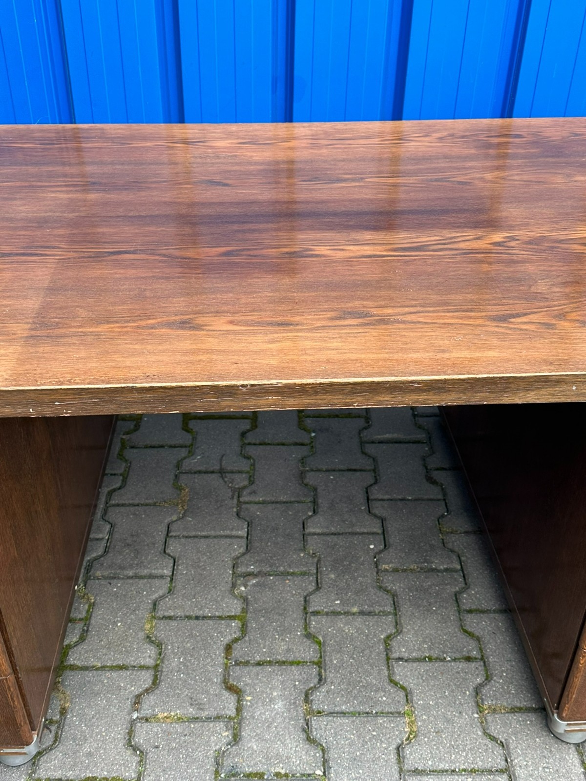 VINTAGE DESIGNER SCHREIBTISCH ALUMINIUM UND EICHE MASSIV – Bild 5