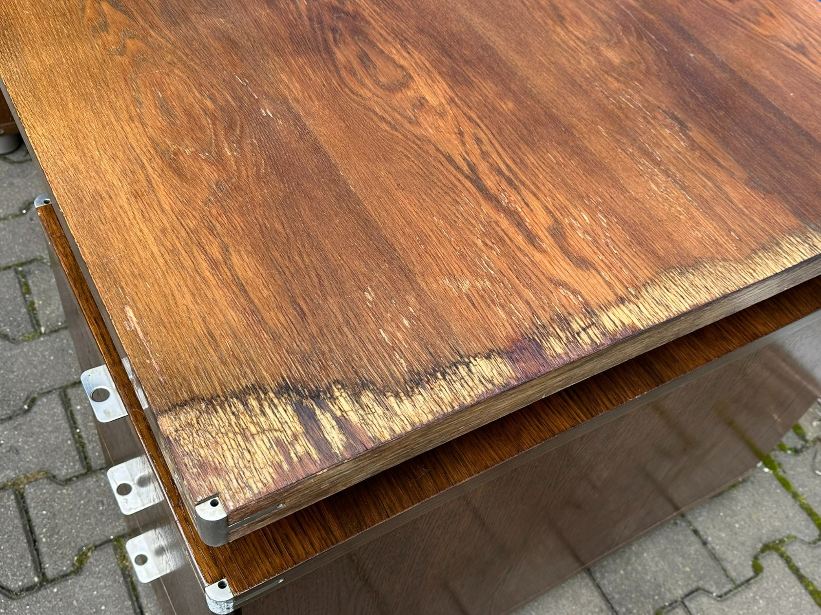 VINTAGE DESIGNER SCHREIBTISCH ALUMINIUM UND EICHE MASSIV – Bild 9