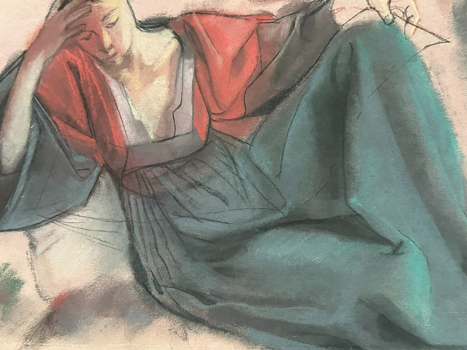 5x PASTELL ZEICHNUNG AUF PAPIER STUDIE PORTRAIT MUSIZIERENDE PERSONEN FRAUEN – Bild 11