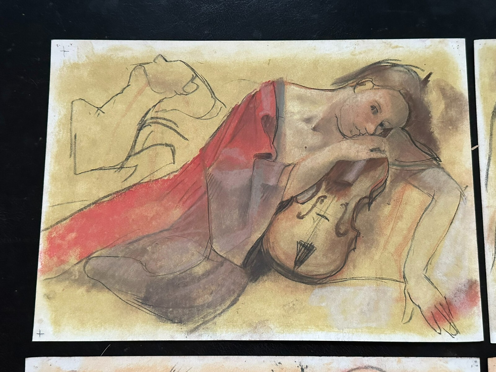 5x PASTELL ZEICHNUNG AUF PAPIER STUDIE PORTRAIT MUSIZIERENDE PERSONEN FRAUEN – Bild 3