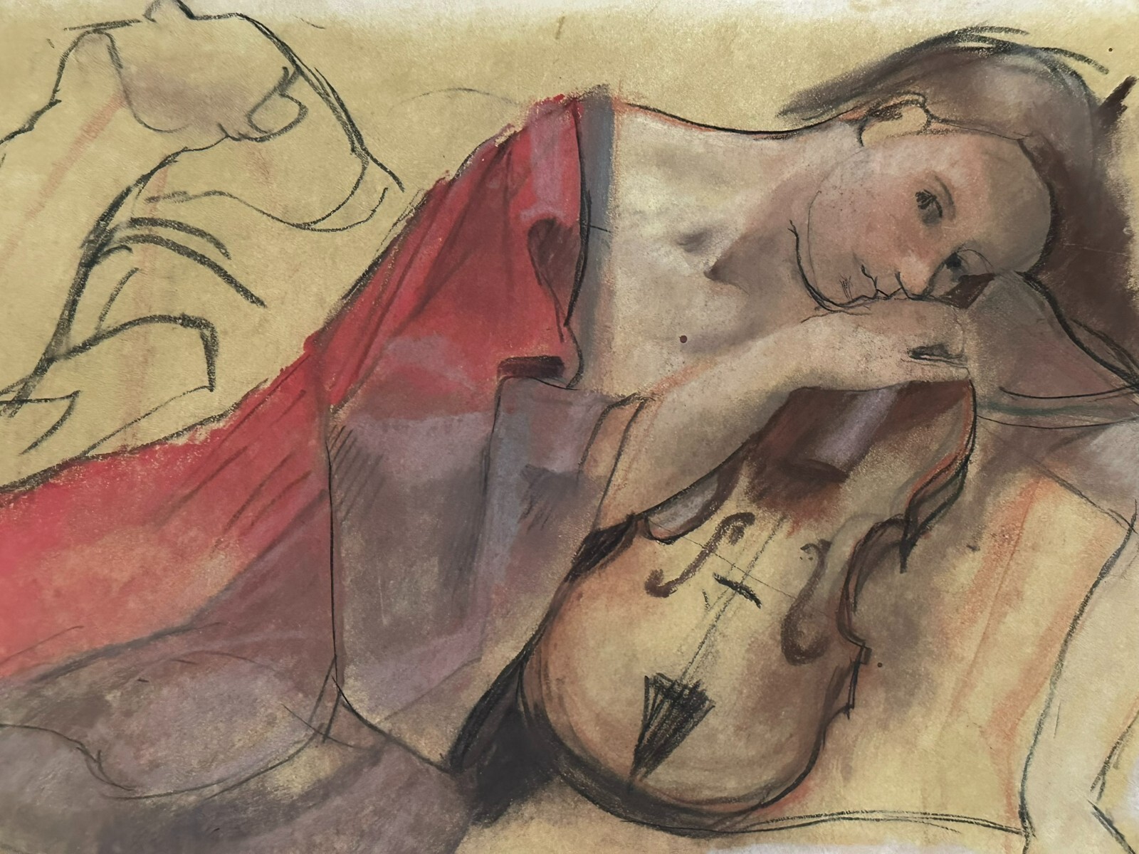 5x PASTELL ZEICHNUNG AUF PAPIER STUDIE PORTRAIT MUSIZIERENDE PERSONEN FRAUEN – Bild 4